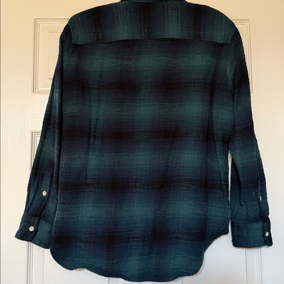 Madewell Plaid Shirt in Teal and Navy Size Medium - Picture 2 of 5